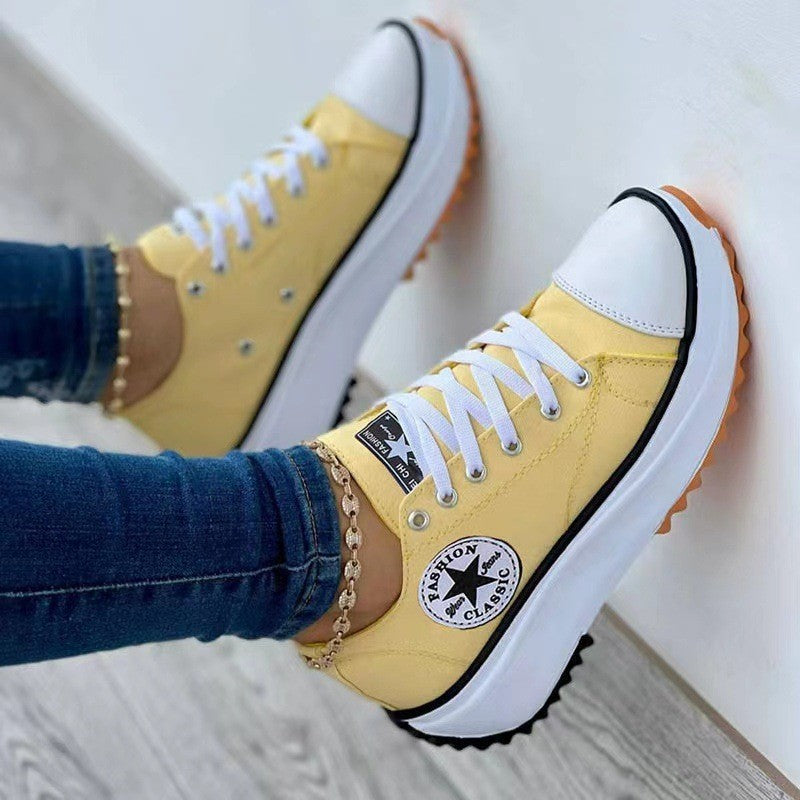 Round-Toe Canvas Platform Shoes