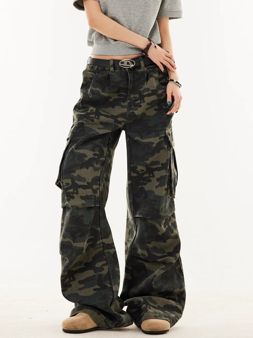 Plus Size Camouflage Straight-Leg Work Pants